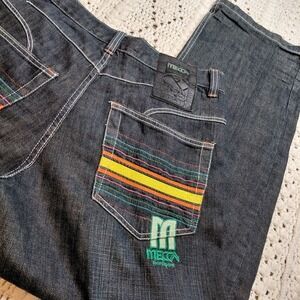 Mecca Jeans Baggy Hip Hop 90s‎ Street Art 32x30" Wide Leg Rap Rainbow Stripes